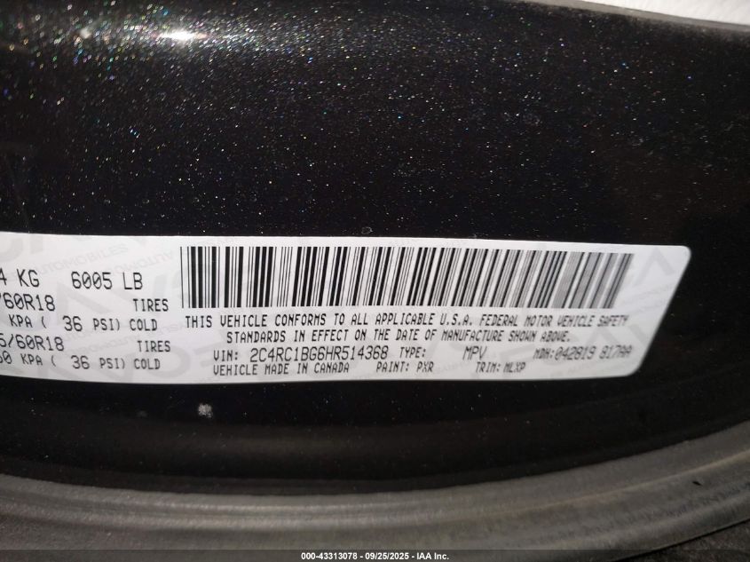 2017 Chrysler Pacifica Touring-L VIN: 2C4RC1BG6HR514368 Lot: 43313078