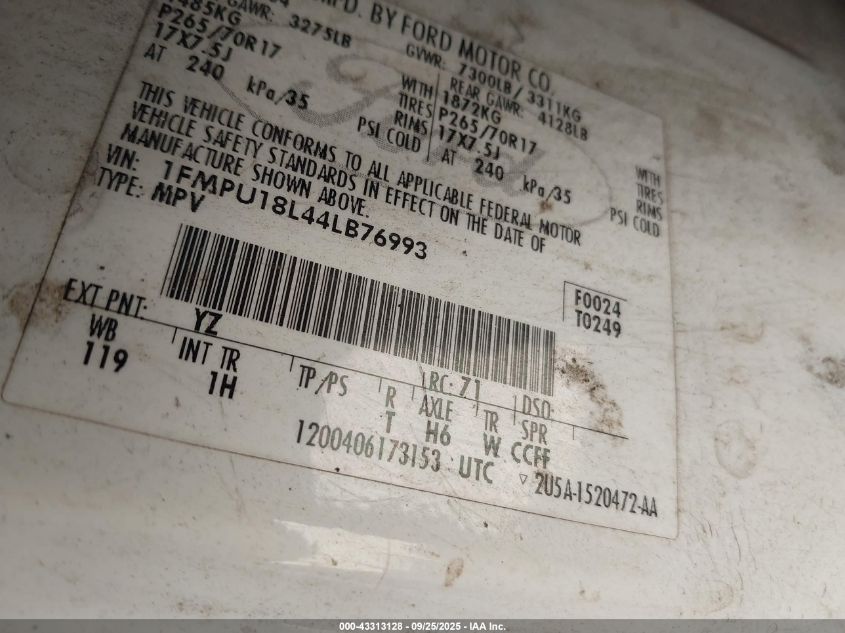 2004 Ford Expedition Eddie Bauer VIN: 1FMPU18L44LB76993 Lot: 43313128