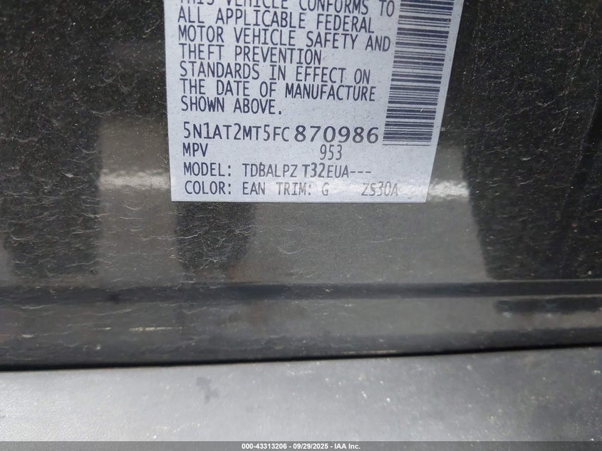 2015 NISSAN ROGUE S/SL/SV - 5N1AT2MT5FC870986