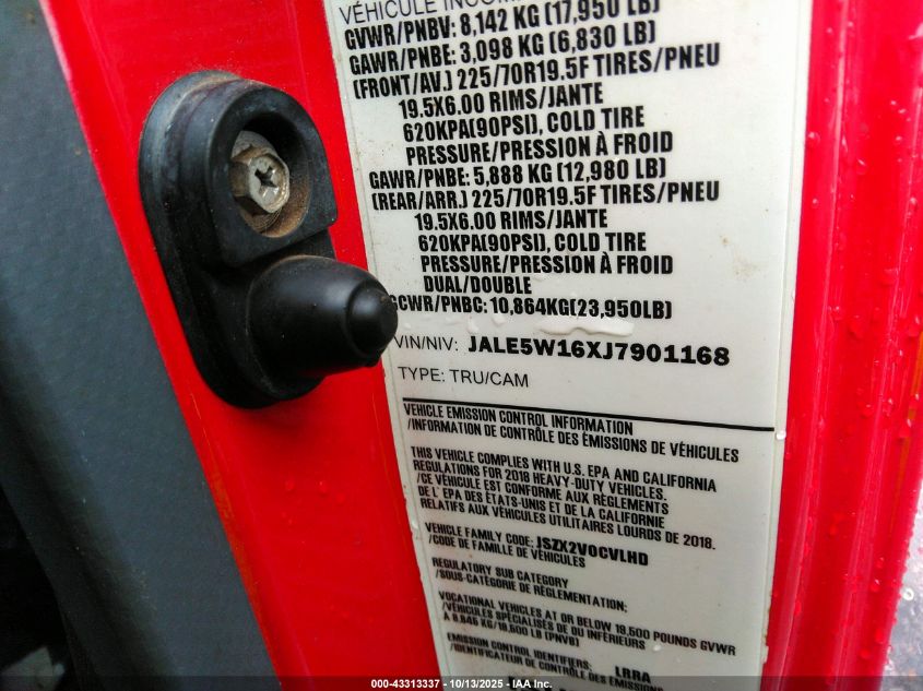 2018 Isuzu Nqr VIN: JALE5W16XJ7901168 Lot: 43313337