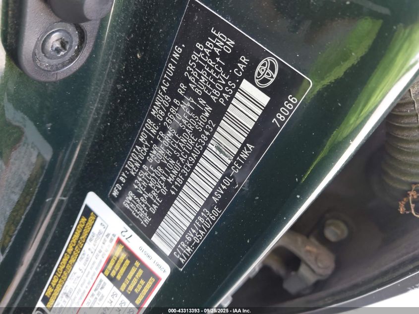 2010 Toyota Camry Le VIN: 4T1BF3EK9AU538432 Lot: 43313393