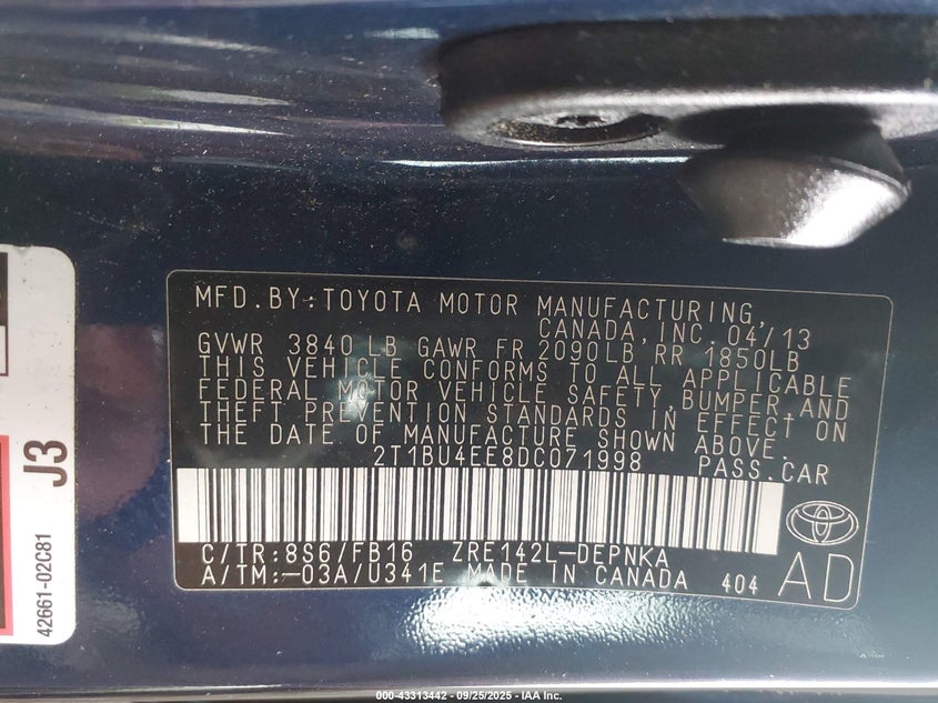 2013 TOYOTA COROLLA LE - 2T1BU4EE8DC071998