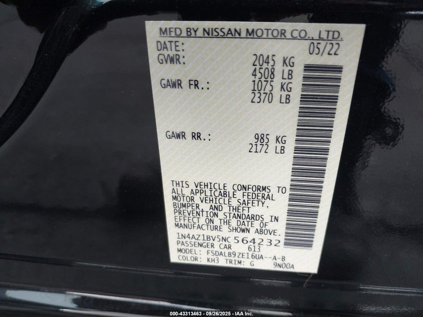 2022 NISSAN LEAF S 40 KWH - 1N4AZ1BV5NC564232