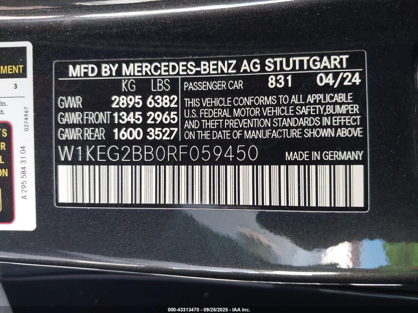 VIN W1KEG2BB0RF059450 2024 MERCEDES-BENZ EQE 350+