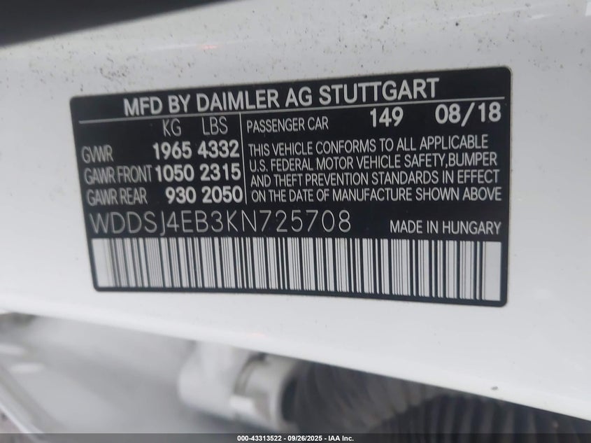 WDDSJ4EB3KN725708 2019 MERCEDES-BENZ CLA-KLASSE photo no. 9