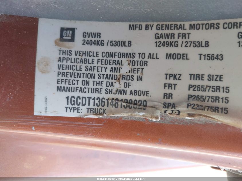 2004 Chevrolet Colorado Ls VIN: 1GCDT136148138829 Lot: 43313533