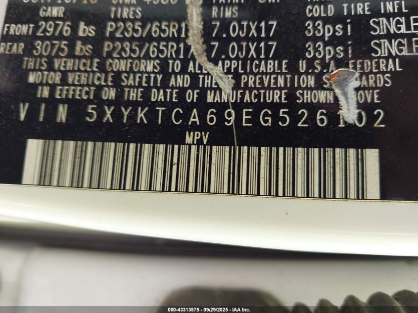 2014 Kia Sorento Lx VIN: 5XYKTCA69EG526102 Lot: 43313575