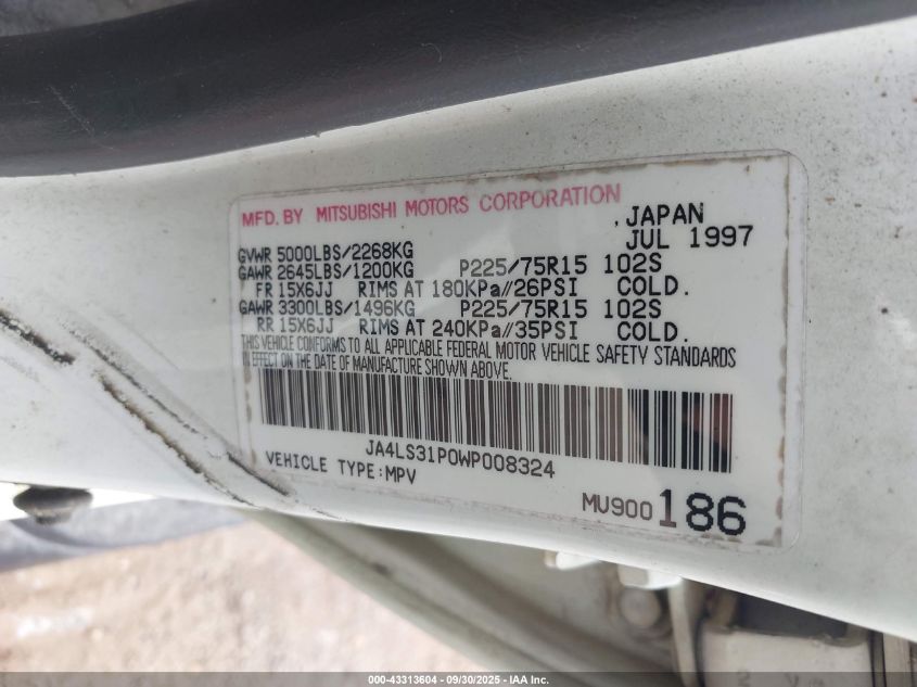 1998 Mitsubishi Montero Sport Ls VIN: JA4LS31P0WP008324 Lot: 43313604