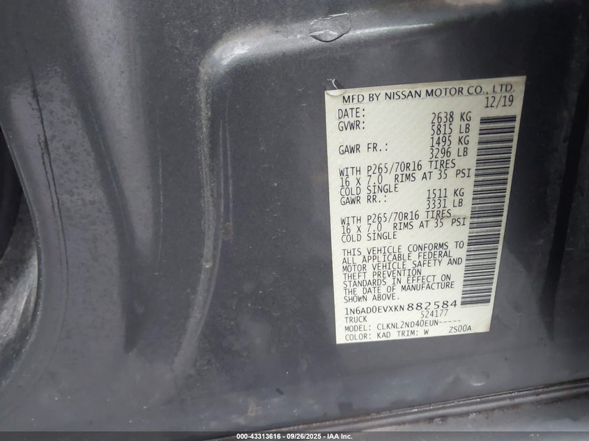 2019 NISSAN FRONTIER SV - 1N6AD0EVXKN882584