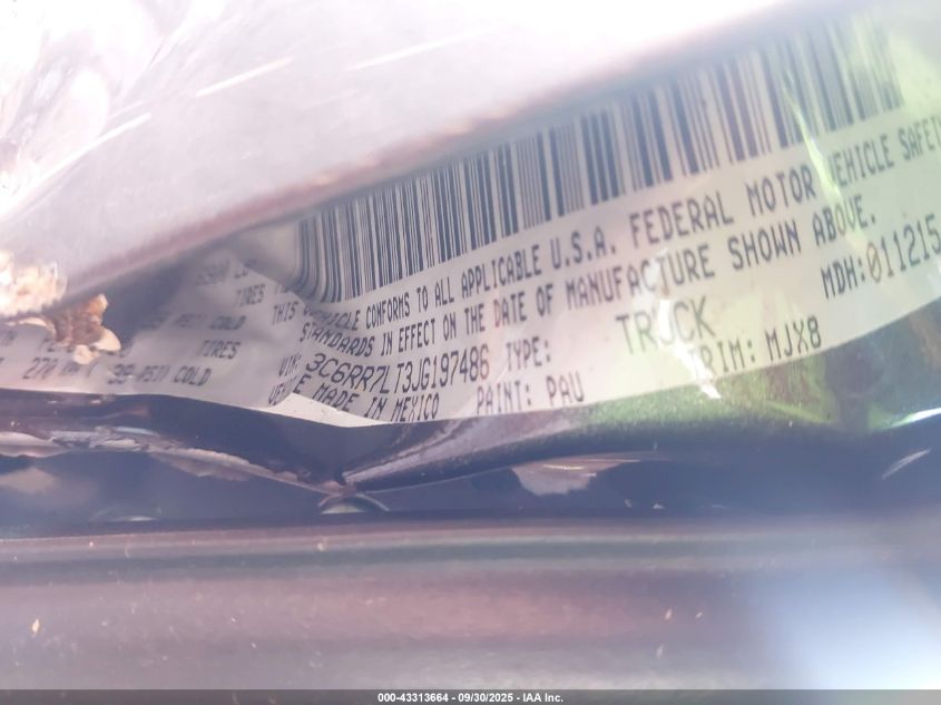 2018 Ram 1500 Big Horn 4X4 5'7 Box VIN: 3C6RR7LT3JG197486 Lot: 43313664