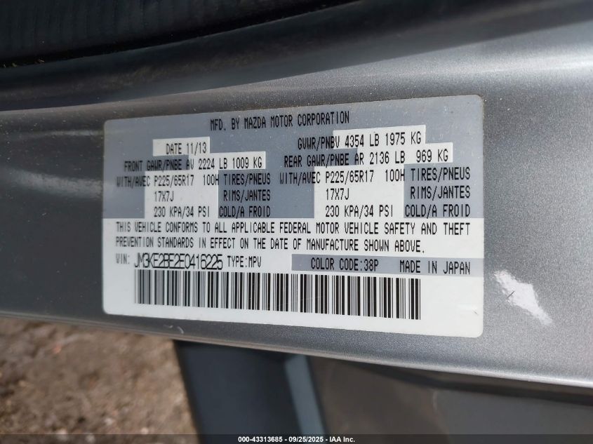 2014 Mazda Cx-5 Sport VIN: JM3KE2BE2E0416225 Lot: 43313685