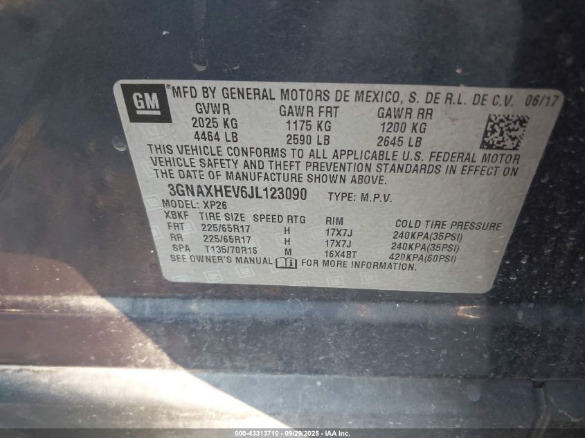 2018 Chevrolet Equinox Ls VIN: 3GNAXHEV6JL123090 Lot: 43313710