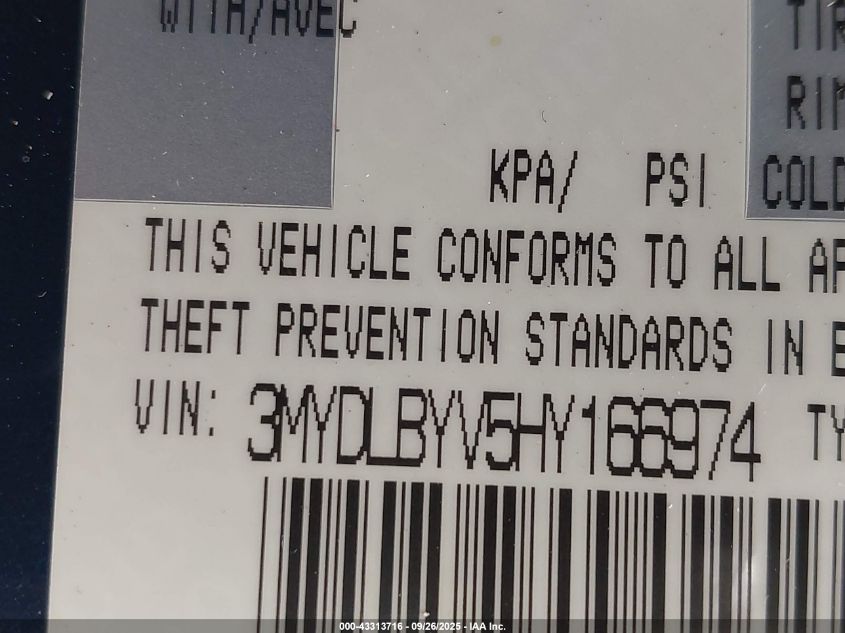 2017 Toyota Yaris Ia VIN: 3MYDLBYV5HY166974 Lot: 43313716