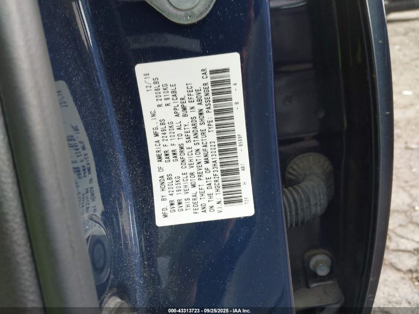 2017 Honda Accord Lx VIN: 1HGCR2F33HA130023 Lot: 43313723