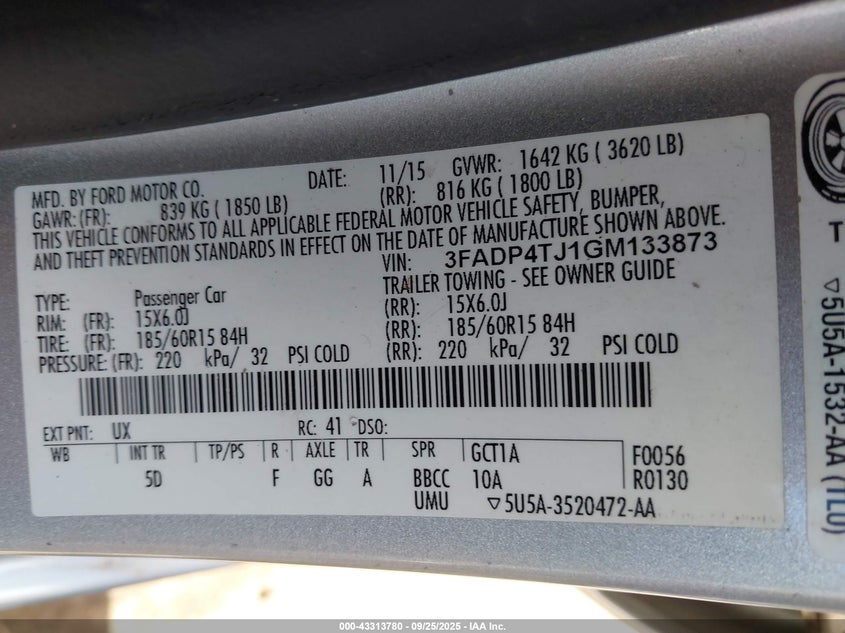 2016 FORD FIESTA S - 3FADP4TJ1GM133873