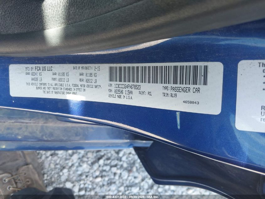 2015 Chrysler 200 S VIN: 1C3CCCDG4FN678523 Lot: 43313833