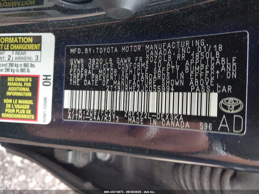 2018 TOYOTA COROLLA SE - 2T1BURHE2JC055994