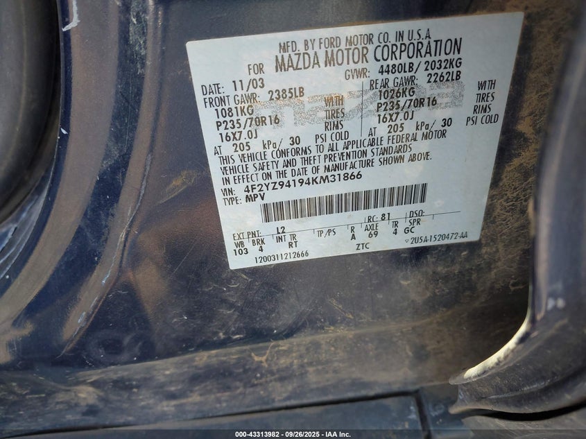 4F2YZ94194KM31866 2004 MAZDA TRIBUTE photo no. 9