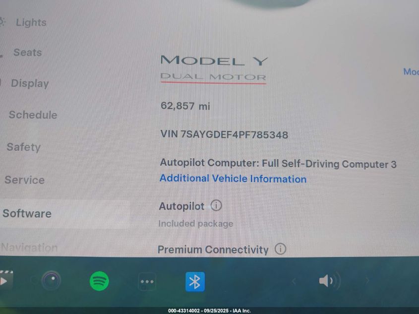 2023 Tesla Model Y Performance Dual Motor All-Wheel Drive VIN: 7SAYGDEF4PF785348 Lot: 43314002