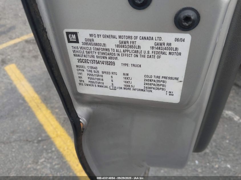 2004 Chevrolet Silverado 1500 Ls VIN: 2GCEC13T641418209 Lot: 43314054