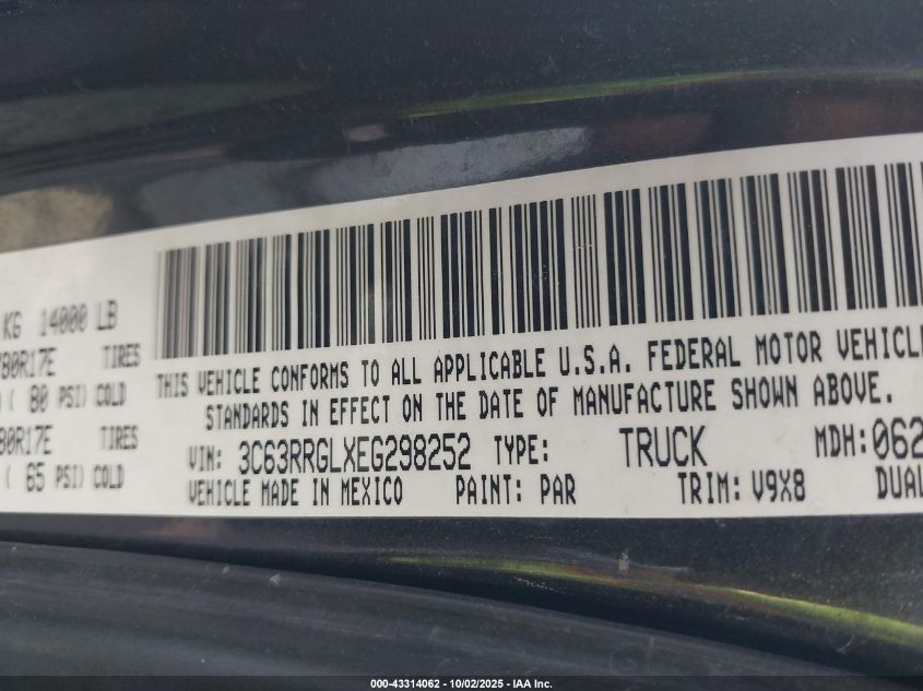 2014 Ram 3500 Tradesman VIN: 3C63RRGLXEG298252 Lot: 43314062