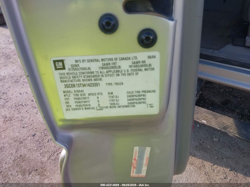 2004 Chevrolet Silverado 1500 Z71 VIN: 2GCEK13T941423391 Lot: 43314089