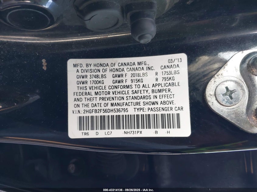 2013 HONDA CIVIC LX - 2HGFB2F56DH536795