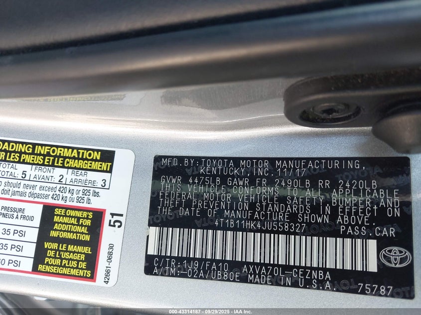 2018 TOYOTA CAMRY LE - 4T1B11HK4JU558327