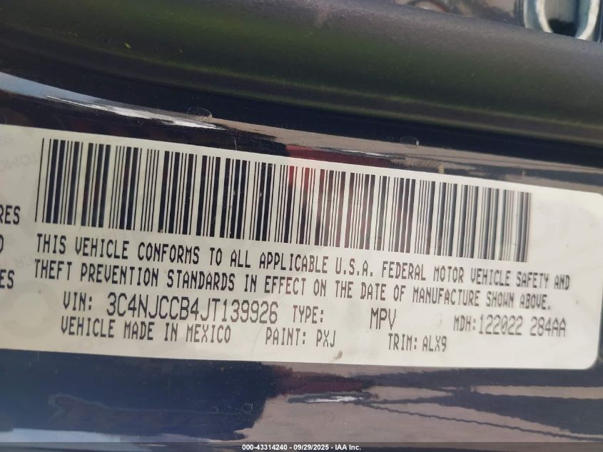 2018 Jeep Compass Limited Fwd VIN: 3C4NJCCB4JT139926 Lot: 43314240