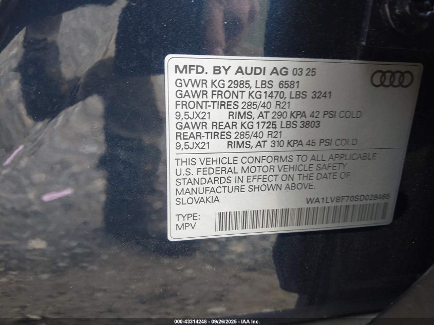 2025 Audi Q7 Premium Plus 55 Tfsi Quattro Tiptronic VIN: WA1LVBF70SD028465 Lot: 43314248
