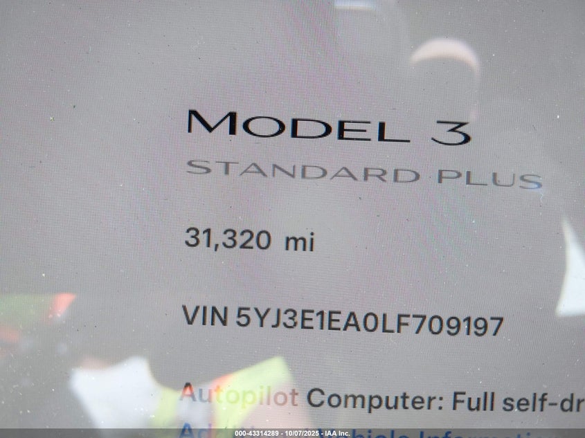 2020 Tesla Model 3 Standard Range Plus Rear-Wheel Drive/Standard Range Rear-Wheel Drive VIN: 5YJ3E1EA0LF709197 Lot: 43314289