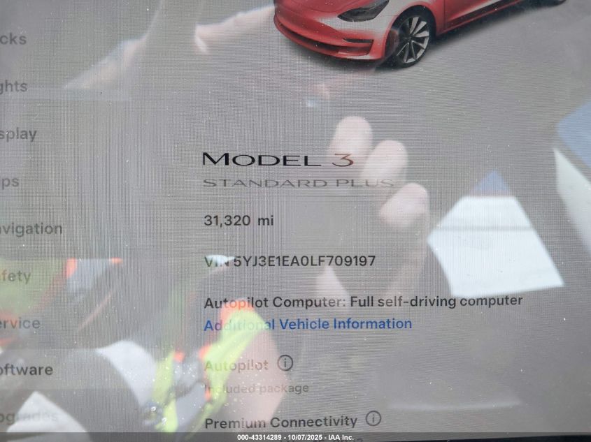 2020 Tesla Model 3 Standard Range Plus Rear-Wheel Drive/Standard Range Rear-Wheel Drive VIN: 5YJ3E1EA0LF709197 Lot: 43314289