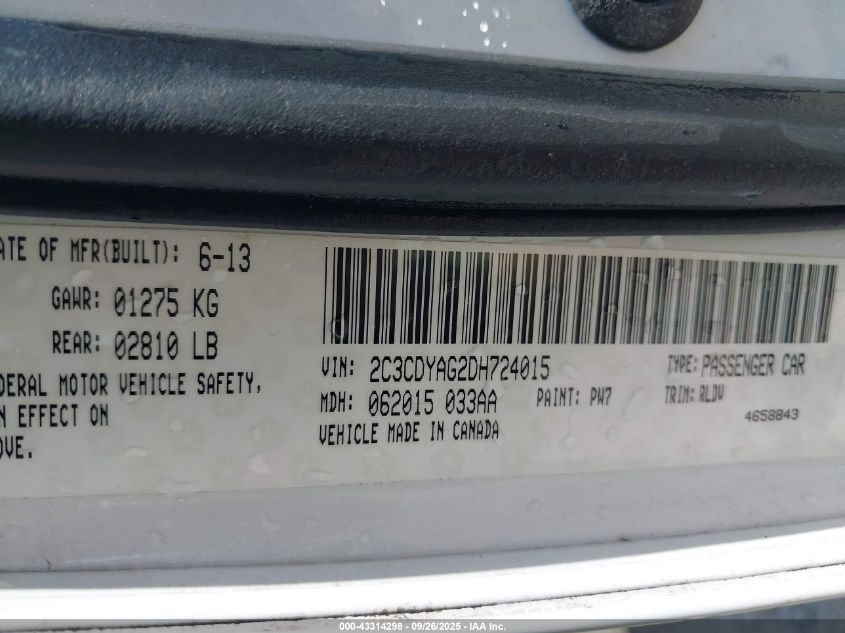 2013 Dodge Challenger Sxt Plus VIN: 2C3CDYAG2DH724015 Lot: 43314298