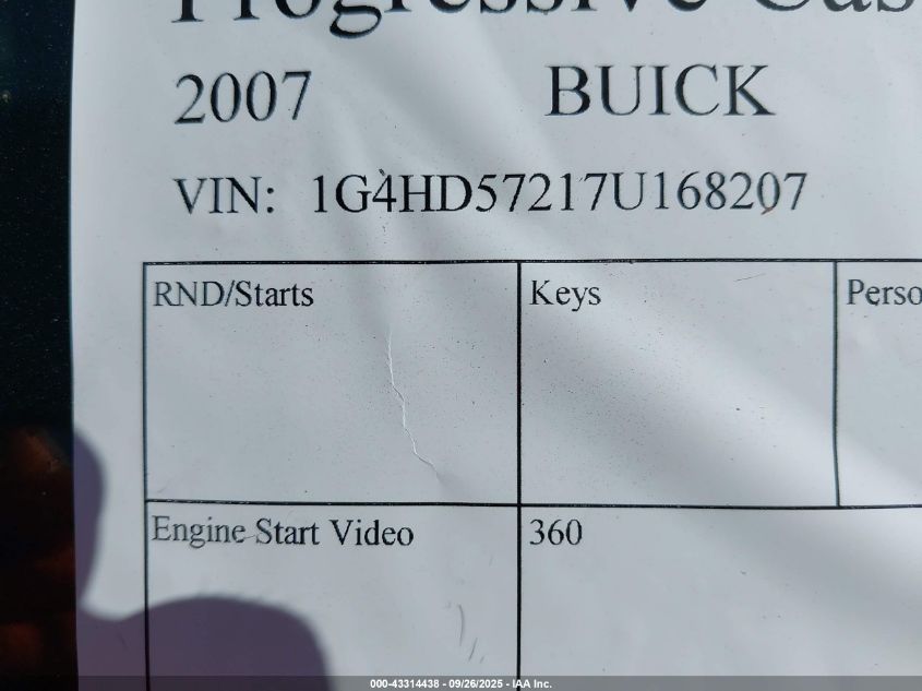 2007 Buick Lucerne Cxl VIN: 1G4HD57217U168207 Lot: 43314438