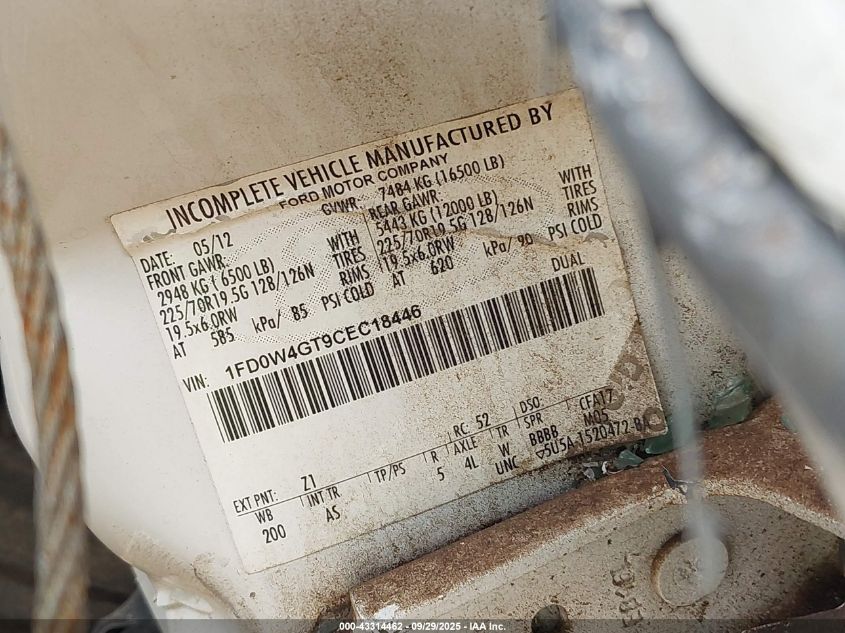 2012 Ford F-450 Chassis Xl VIN: 1FD0W4GT9CEC18446 Lot: 43314462