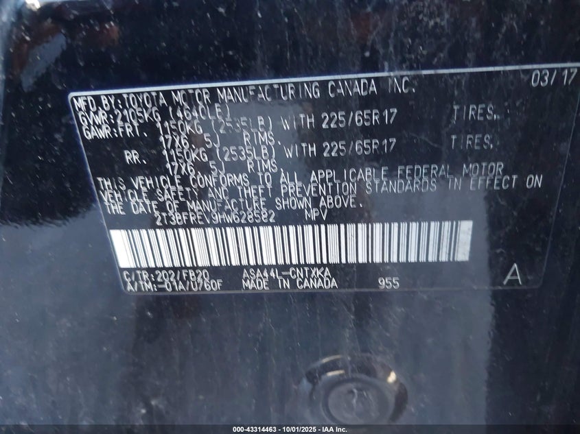 2017 TOYOTA RAV4 LE - 2T3BFREV9HW628582