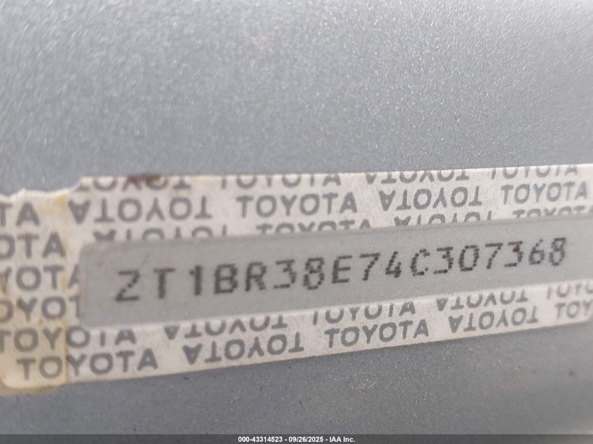 2004 Toyota Corolla Le VIN: 2T1BR38E74C307368 Lot: 43314523