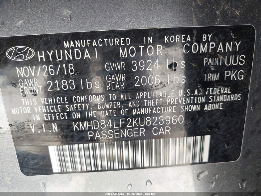 2019 HYUNDAI ELANTRA VALUE EDITION - KMHD84LF2KU823960