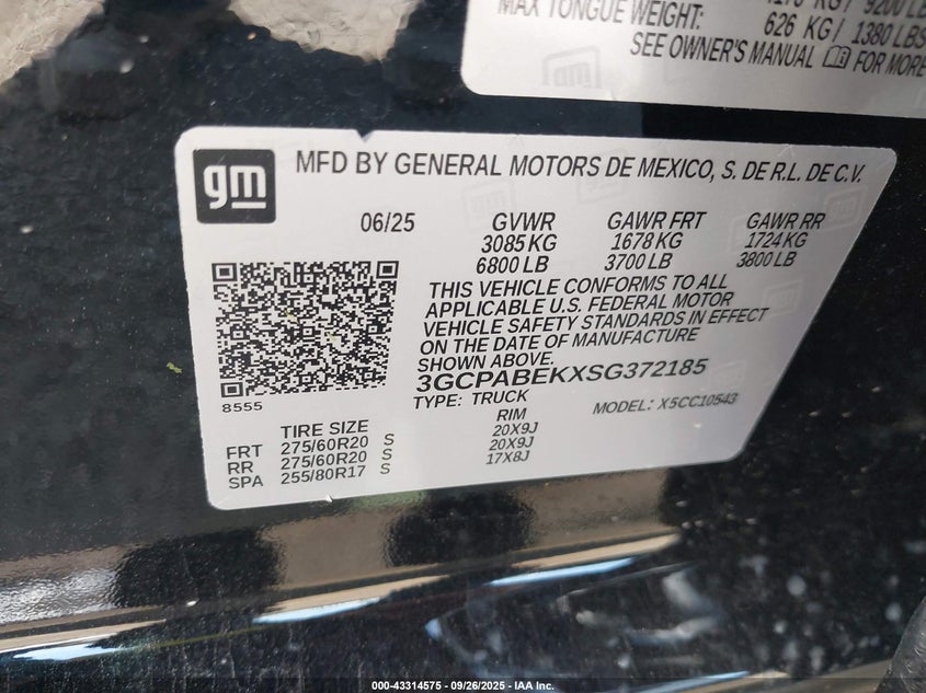 2025 CHEVROLET SILVERADO 1500 2WD  SHORT BED CUSTOM - 3GCPABEKXSG372185