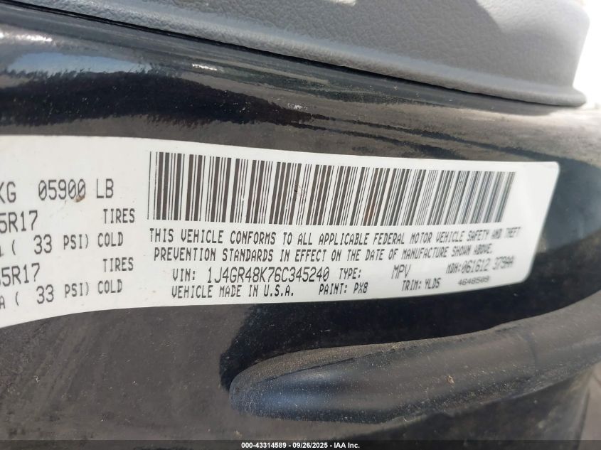 2006 Jeep Grand Cherokee Laredo VIN: 1J4GR48K76C345240 Lot: 43314589