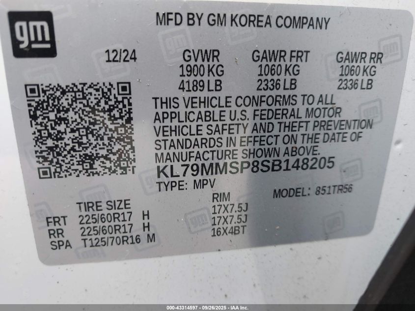 2025 Chevrolet Trailblazer Fwd Ls VIN: KL79MMSP8SB148205 Lot: 43314597