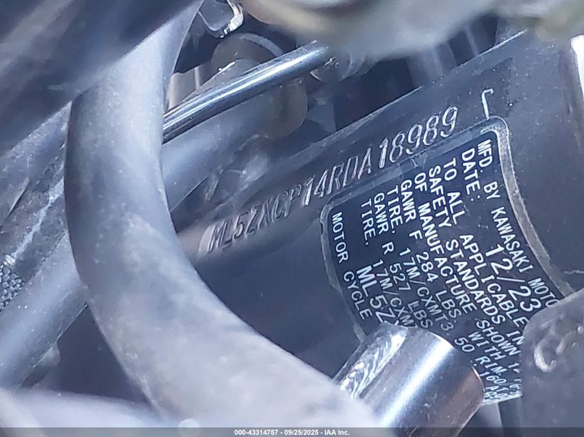 2024 Kawasaki Zx400 P VIN: ML5ZXCP14RDA18989 Lot: 43314757