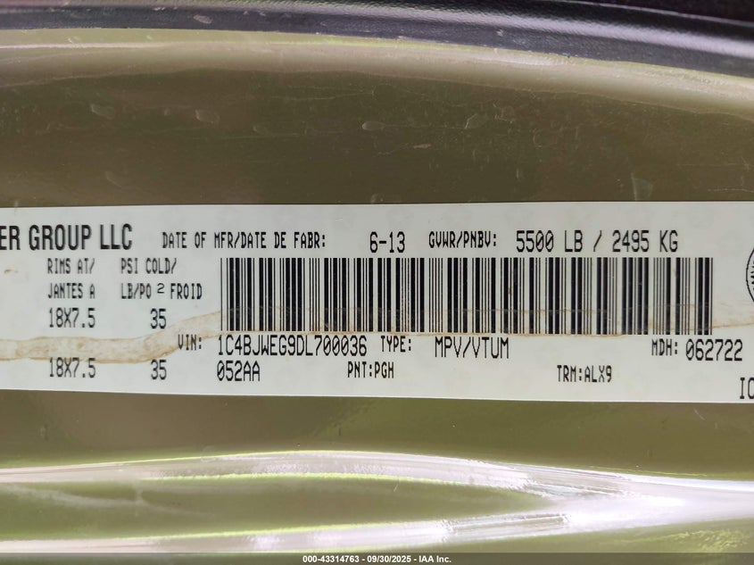 2013 JEEP WRANGLER UNLIMITED SAHARA - 1C4BJWEG9DL700036