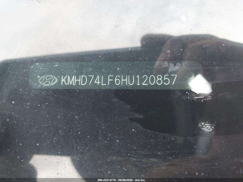 2017 Hyundai Elantra Se VIN: KMHD74LF6HU120857 Lot: 43314776