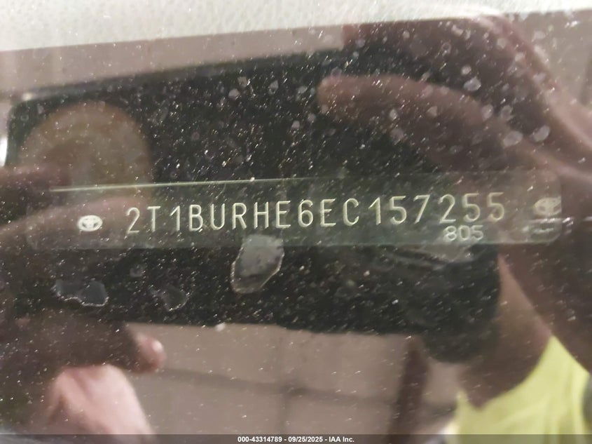 2014 Toyota Corolla L VIN: 2T1BURHE6EC157255 Lot: 43314789