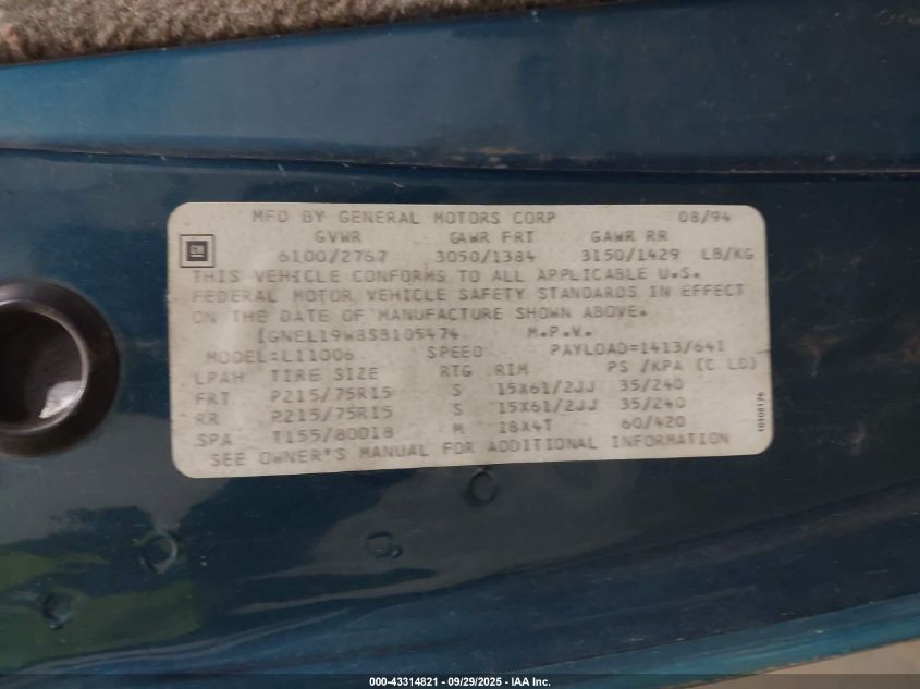 1995 Chevrolet Astro VIN: 1GNEL19W8SB105474 Lot: 43314821