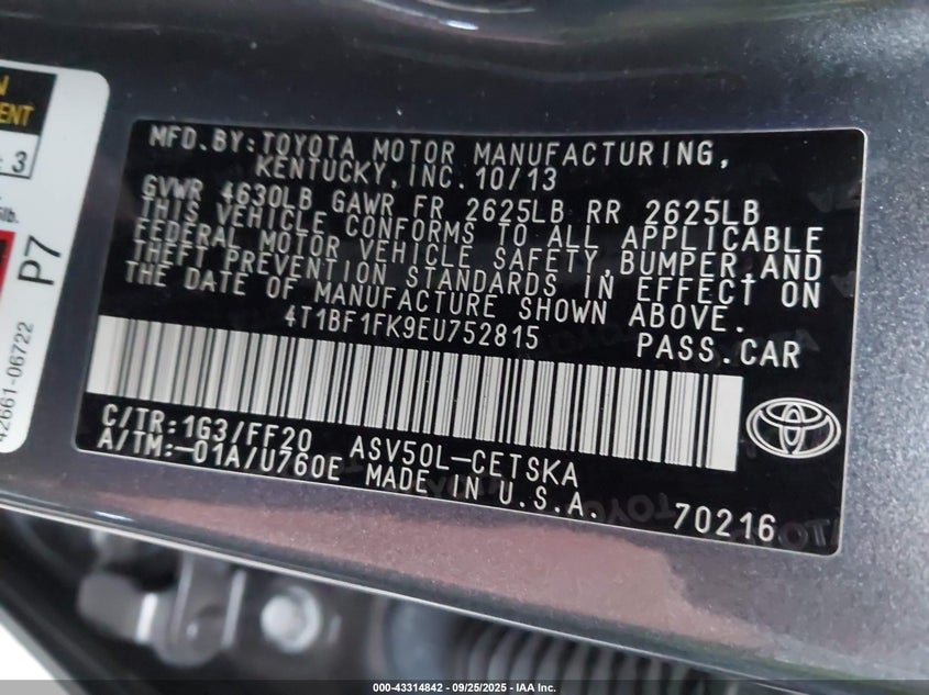 2014 TOYOTA CAMRY SE - 4T1BF1FK9EU752815
