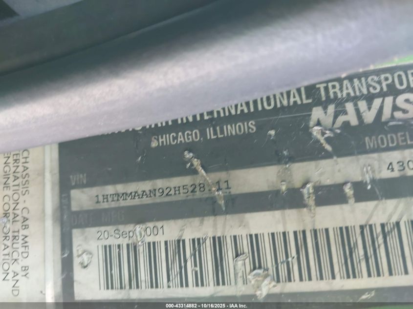 2002 International 4000 4300 VIN: 1HTMMAAN92H528911 Lot: 43314882