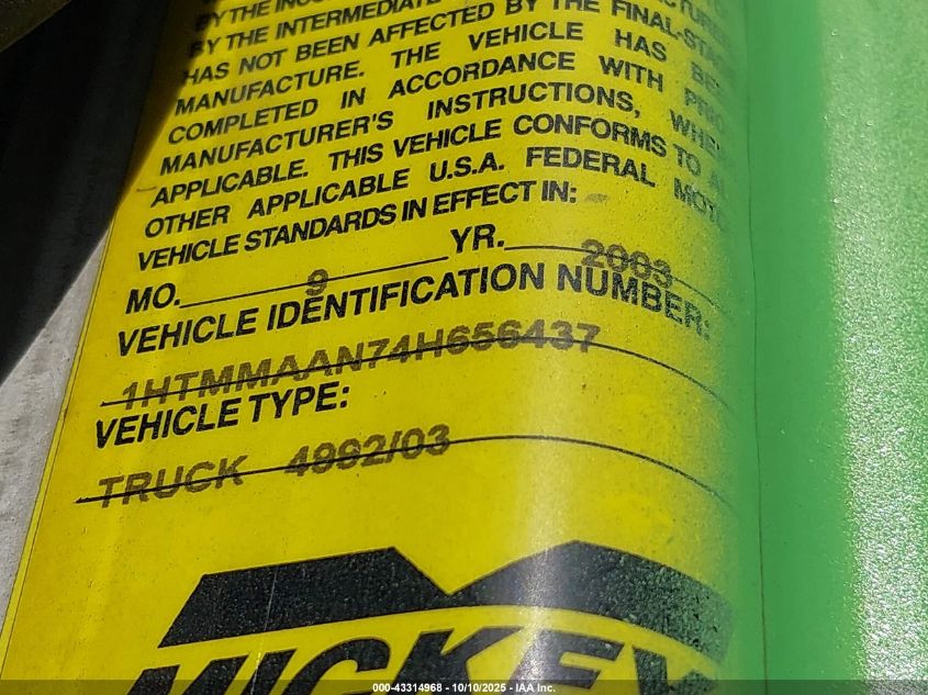 2004 International 4000 4300 VIN: 1HTMMAAN74H656437 Lot: 43314968