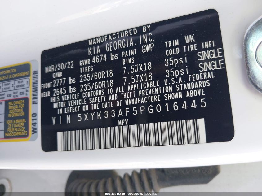 2023 Kia Sportage Ex VIN: 5XYK33AF5PG016445 Lot: 43315109